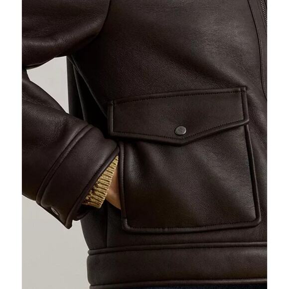 NWT Ralph Lauren Women's Fleece-Collar Faux-Leather Jacket Circuit Brown small - Picture 11 of 12